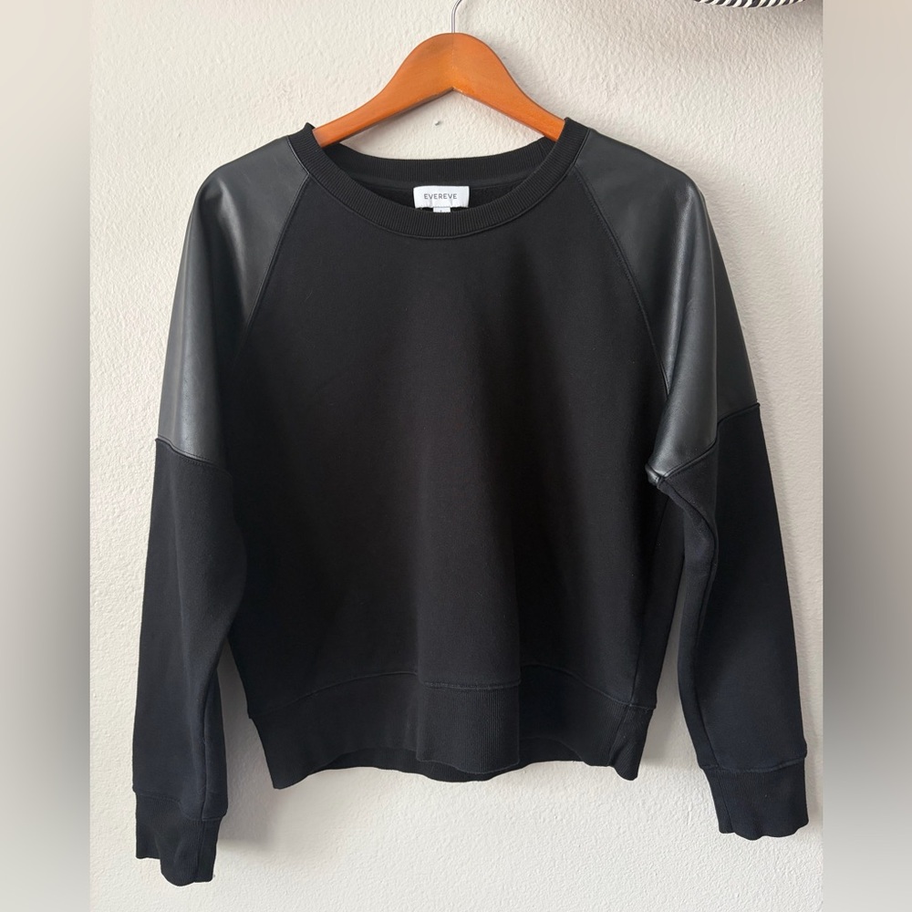 Evereve Faux Leather Accent Knit Crewneck Pullover Sweater Black Women’s Large